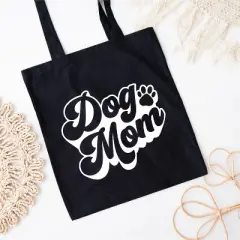 City Creek Prints Dog Mom Bold Canvas Tote Bag - 15x16 - Black