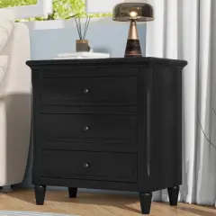 PAGED Night Stand Modern Bedside Table Wooden Nightstand with 3 Storage Drawers and Metal Slide Rail for Bedroom