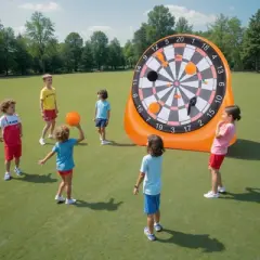 VEVOR Inflatable Soccer Dart Board, over 6 ft High Giant Soccer Dart Board with 4 Kick Balls 6 Darts 6 Axe & Air Pump, 3-Min Setup, Orange
