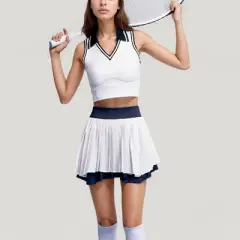 Anna-Kaci Active Women's Sleeveless Cropped Tennis Top with Contrast Collar and V-Neckline