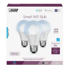 Feit A19 E26 (Medium) Smart-Enabled LED Smart WiFi Bulb Daylight 60 Watt Equivalence 3 pk