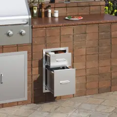 VEVOR Outdoor Kitchen Drawers 13\" W x 20.4\" H x 20.8\" D, Flush Mount Double BBQ Access Drawers with Stainless Steel Handle, Silver