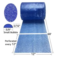 UOFFICE Small Blue Bubble Cushioning Wrap- 60' x 12" Wide Perforated Every 12"
