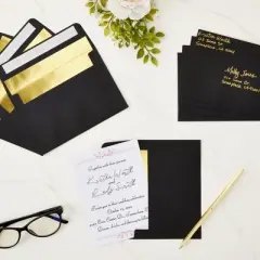 Best Paper Greetings 50 Pack Black 4x6 Envelopes with Gold Lining for Birthday Greeting Cards, Wedding Invitations, Self-Adhesive Peel and Stick, A6