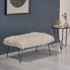 Binniker Faux Fur Bench White - Christopher Knight Home
