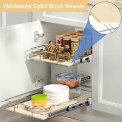 LOVMOR 2 Tier Individual Pull Out Cabinet Organizer, Slide Out Wood Shelves Organizers, Pull Out Drawers Organization and Storage for Kitchen Cabinet