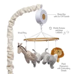 Lambs & Ivy Jungle Adventure Elephant/Lion Musical Baby Crib Mobile Soother Toy