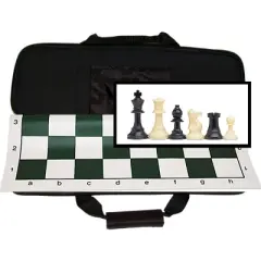 WE Games Complete Tournament Chess Set, Weighted Chess Pieces with Green Roll-up Chess Board and Travel Canvas Bag