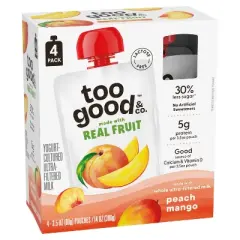 Too Good & Co. Kids' Peach & Mango Traditional Yogurt Pouches - 14oz/4ct