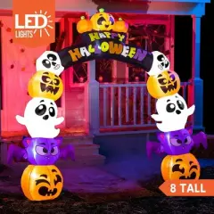 Joyfy 8 FT Halloween Inflatables Outdoor Decoration, Inflatable Pumpkin Archway with Build-in LEDs for Halloween Indoor Outdoor Yard Lawn Decoration