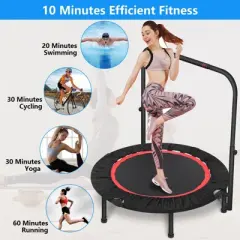 HONGGE 40" Fitness Mini Trampoline Exercise Rebounder with Adjustable Handle Max Load 450lbs