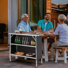 Costway Folding Camping Table Aluminum Portable Picnic Table with 2-Tier Shelves Black\Coffee