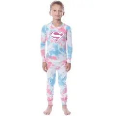 DC Comics Kids' Superman Girls Boys 2 Piece Tight Fit Youth Pajama Set Multicolored