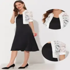 Allegra K Women's Lace Satin Panel Short Sleeve Bolero Cardigan