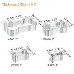 Unique Bargains Baking Versatile Rust-proof Dishwasher Safe Cookie Cutter Set Silver Tone 4 Pcs