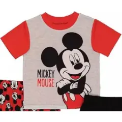 Disney Toddler Boys' Mickey Mouse 3-Piece Pajama Set, Red/Gray, 2T
