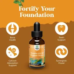 Vitamin D3 + K2 Organic Liquid Drops, Supplement for Bone Muscle, Heart & Immune Support with MCT Oil for Enhanced Absorption, Nature's Craft, 2fl oz