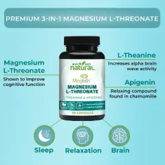 Why Not Natural Magnesium L-Threonate Complex with Apigenin and L-theanine, 90 Capsules, Patented Magtein Supplement