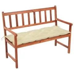 vidaXL Outdoor Patio Bench Wooden Garden Bench with Cushion Solid Wood Acacia - Cream 47.2" x 19.7" x 2.8"