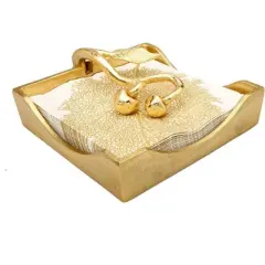 Classic Touch Gold Square Napkin Holder with Leaf Shaped Tongue