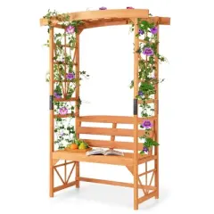 Patio Garden Arbor with Pergola Bench 2 Trellises for Climbing Plants Vines Grapes
