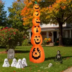 Syemin Decorative Holiday Scene Props Halloween Inflatable Stacked Pumpkins, Inflatable Outdoor Yard Decoration, Multicolored, 31.5"*31.5"*108.24"