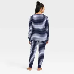 Women's Striped 100% Cotton Matching Family Pajama Set - Navy