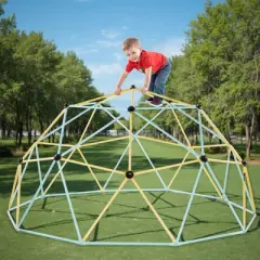 VEVOR Climbing Dome, 10FT Geometric Dome Climber, 1000LBS Loading Jungle Gym Playground with 2 Basketballs & Octopus Net, Blue&Yellow