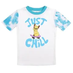 Just Chill Dog Youth Girls Blue & White Wash Short Sleeve Shirt & Sleep Pants Set