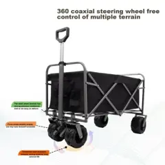 DOMETOUR Utility Wagon Portable Beach Trolley Cart Camping Foldable With Big Wheels Folding Wagon For Outdoor Garden Park