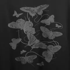 Butterfly Flight Crew Neck Short Sleeve Women's Black Crop T-shirt