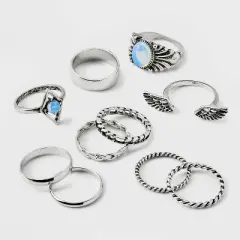 Moonstone and Frozen Chain Wings Ring Set 10pc - Wild Fable&trade; Silver