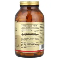 Solgar L-Lysine, Free Form, 500 mg, 250 Vegetable Capsules