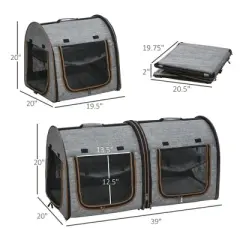 Akoasm 39 Inch Cat Carrier with Divider & Compartments Soft Cushions With Storage Bag-Grey