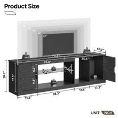 Bestier 70" TV Stand for up to 75 inch TV, LED Gaming Entertainment Center with Storage Cabinet, Media Console with Adjustable Tempered Glass Shelf