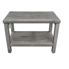 CoastalVogue&reg; Eleganto&reg; 24" Teak Wood Shower Bench with Shelf in Antique Gray Finish