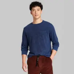 Men's Regular Fit Crewneck Long Sleeve Button-Down Shirt - Original Use&trade; Navy Blue