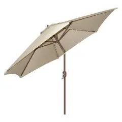 9' x 9' Round Lighted Patio Umbrella - Beige