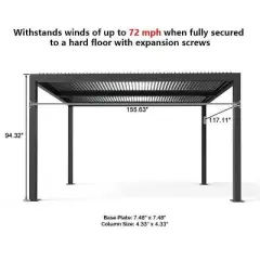 PURPLE LEAF Louvered Pergola Outdoor Aluminum Pergola with Adjustable Roof for Deck Backyard Garden Grey Hardtop Gazebo