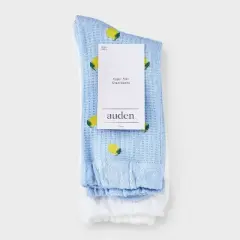 Women's Lemons 2pk Crew Socks with Ruffle Cuff - Auden&trade; Blue/White 4-10: Viscose Blend, Knit, Midweight, Lemon Pattern
