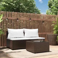 vidaXL 3-Piece Patio Lounge Set with Cushions - Brown Poly Rattan Outdoor Furniture with Pillows and Coffee Table, Weather Resistant, Flexible Design