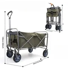 DSVIMOY Outdoor Serving Carts, Portable Folding Beach Wagons with Wheels, Outdoor Serving Carts for Garden, Brown, 33.5"*22.5"*40"