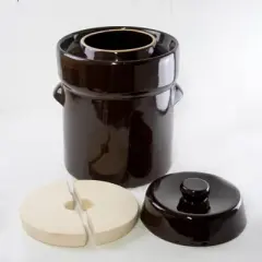 Lehman's European Style Fermenting and Pickling Crock and Weights 1 Gallon Brown