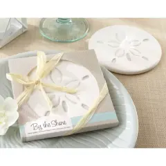 12ct "By the Shore" Sand Dollar Coaster: Off-White Stone Drink Coasters, 4x4, Wedding Decor by Kate Aspen