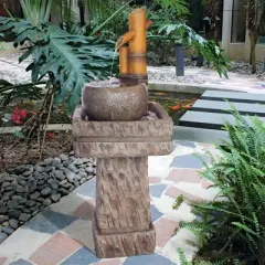 Design Toscano Bamboo Wellspring Pedestal Garden Fountain - Gray
