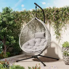 NAYSAYE Patio Swing Hanging Egg Chair with Stand Durable Comfortable Design for Indoor and Outdoor Use, Gray, 42.13"*39"*76.77"