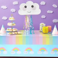 Blue Panda Pull String Cloud Pinata for Girls, Rainbow Birthday Party Supplies, Gender Reveal Pinata, Baby Shower (16.5x10 in)