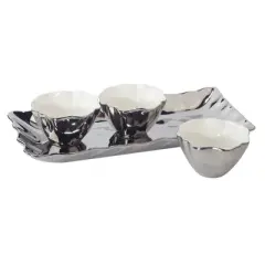 Certified International 4pc Silver Coast Tray and Condiment Bowl Set