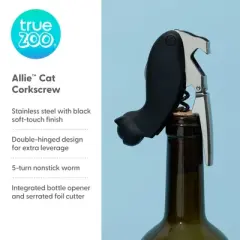 TrueZoo Allie the Black Cat Double Hinged Corkscrew, Novelty Wine Key, Waiter&rsquo;s Corkscrew Bottle Opener, Halloween Gifts, 4.25x2.5x1