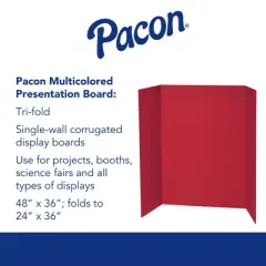 Pacon&reg; Presentation Board, Red, Single Wall, 48" x 36", 1 Board